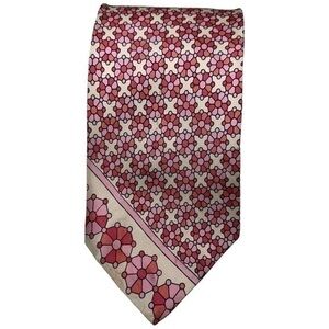 Emilio Pucci Saks Fifth Ave Vintage White Pink Print Silk Italy Necktie Tie